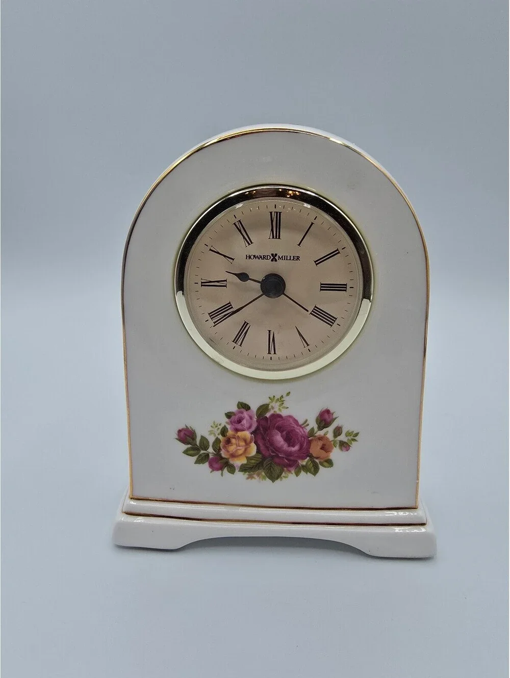 Vintage Howard Miller Floral Ceramic Mantel Clock with Gold Trim